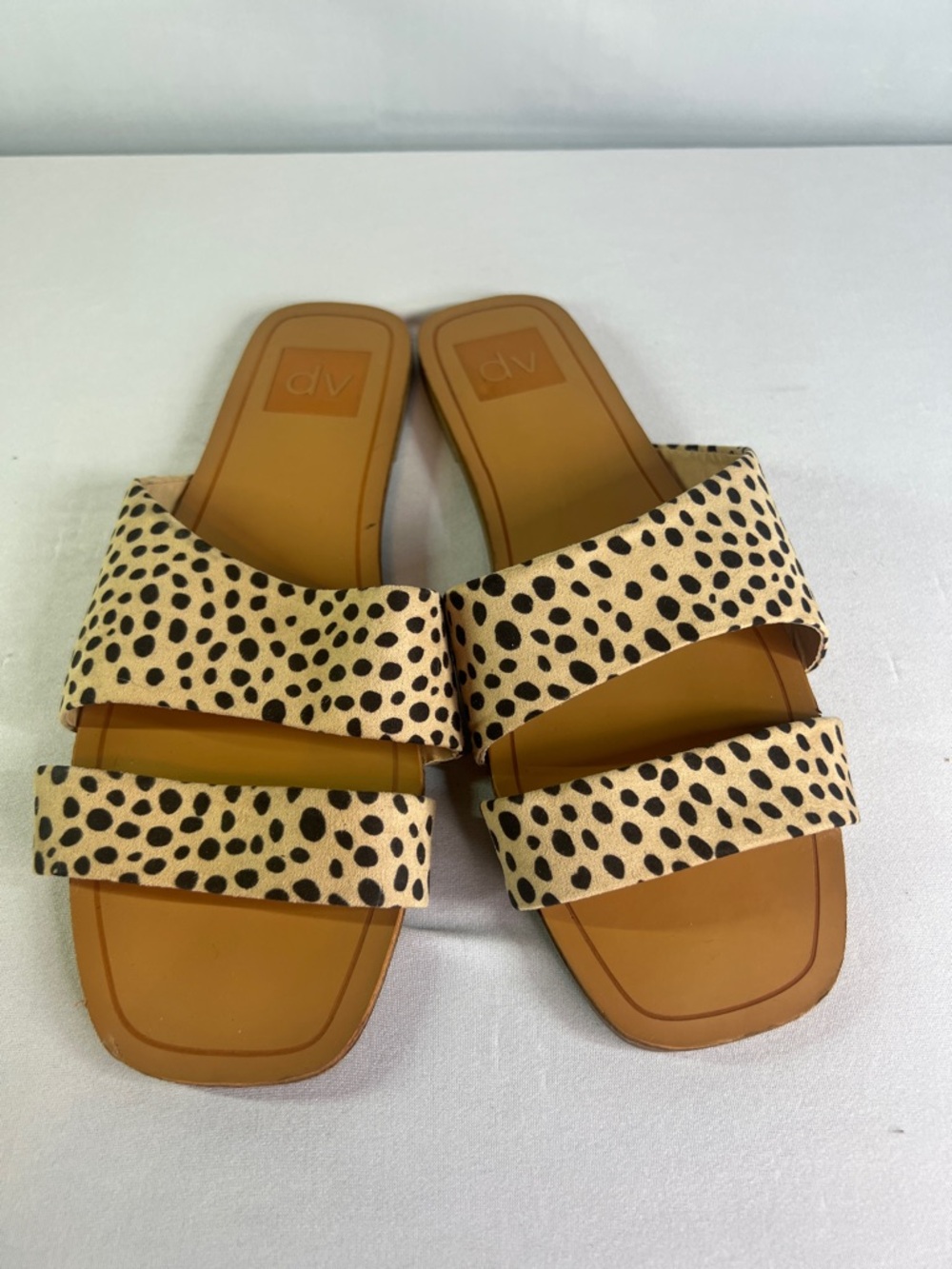 Dolce Vita Tan and Black Leopard-Print Double Strap Slide Sandals